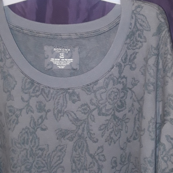 Sonoma Goods for Life+Style Floral design Long Sleeve Crewneck Sweatshirt - Gray - Picture 7 of 16